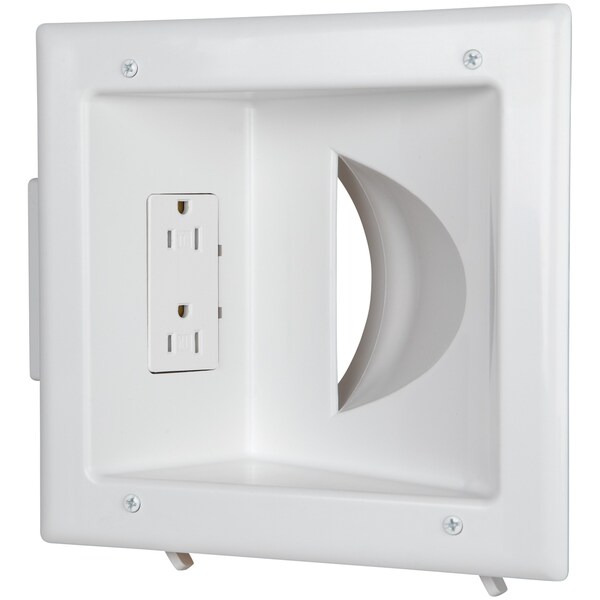 Datacomm Electronics Recessed Low-Voltage Media Plate with Duplex Receptacle 45-0031-WH